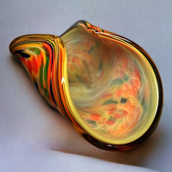 VTG Murano White Crystal Mélange Swirl Hand Made Art Glass Centerpiece Italy - Picture 3 of 11